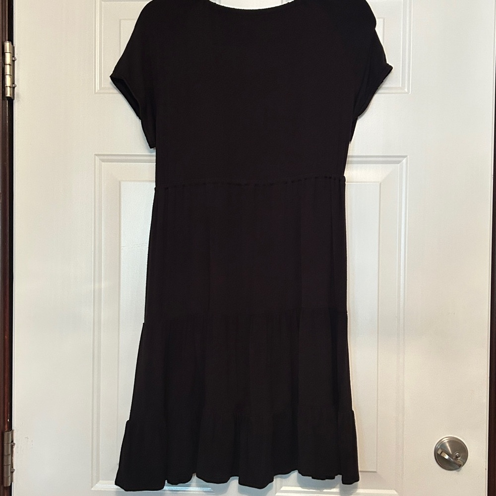 CAITE Shift Embroidered Dress L Black Floral Neckline Ruffle Feminine Boho - Picture 6 of 10